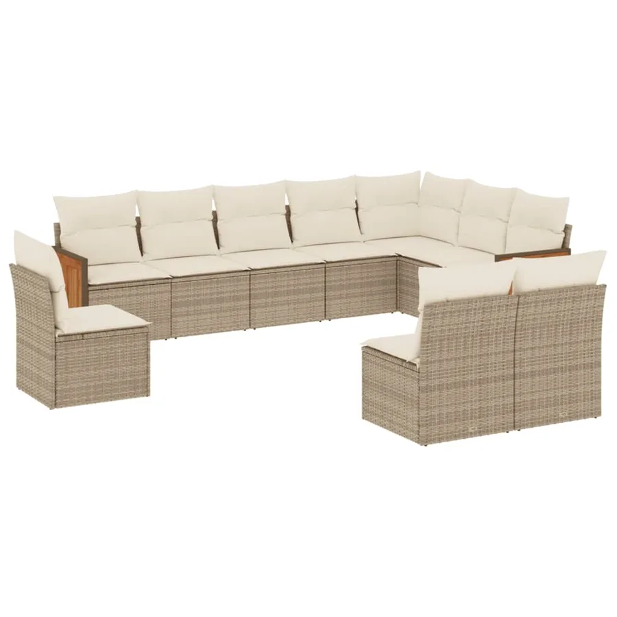 Salon de jardin avec coussins 10 pcs beige résine tressée - 2