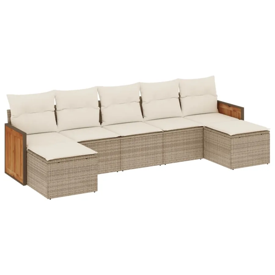 Salon de jardin avec coussins 7 pcs beige résine tressée - 2