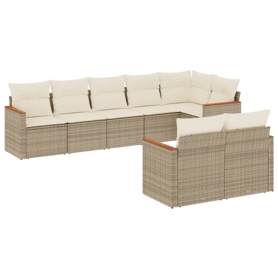 Salon de jardin avec coussins 8 pcs beige résine tressée - 2
