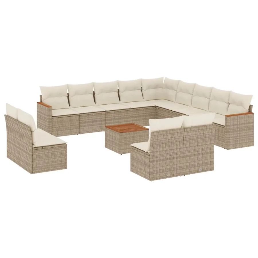Salon de jardin avec coussins 14 pcs beige résine tressée - 2