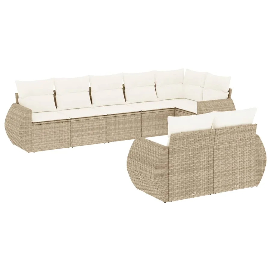 Salon de jardin avec coussins 8 pcs beige résine tressée - 2