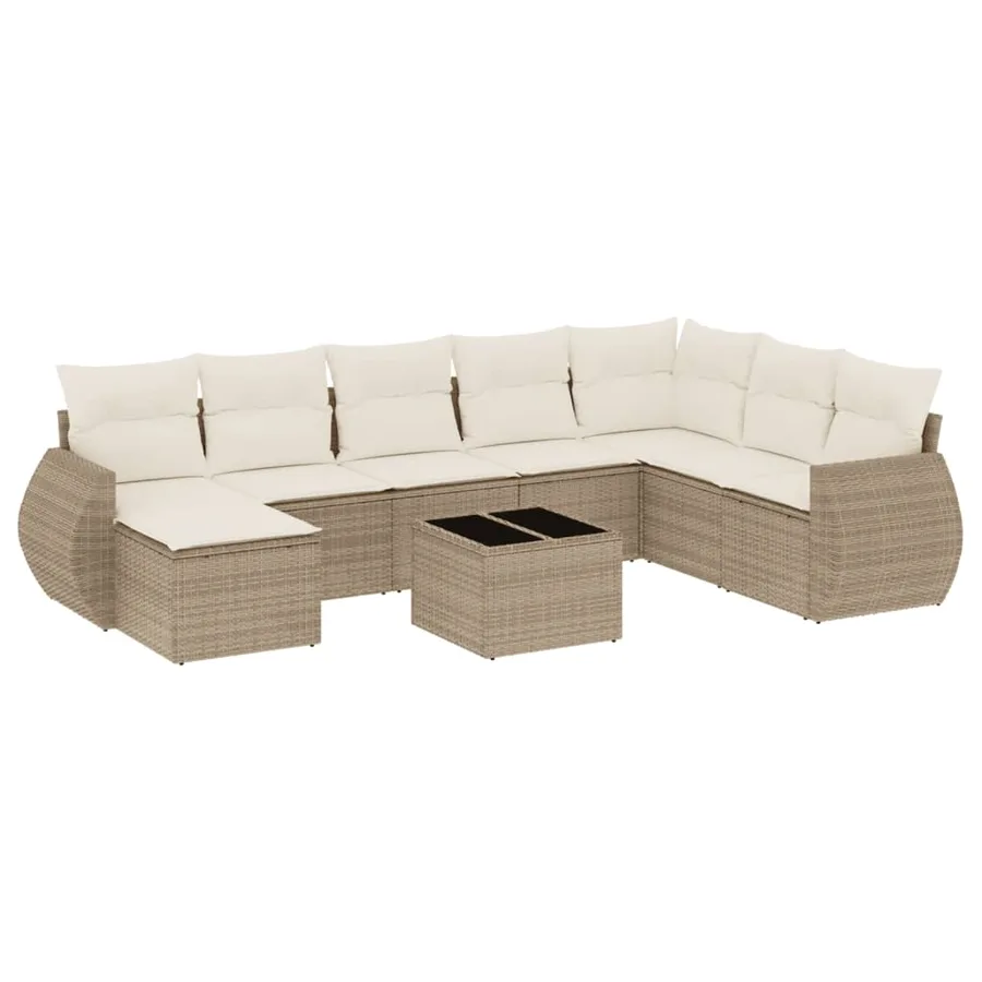 Salon de jardin avec coussins 9 pcs beige résine tressée - 2