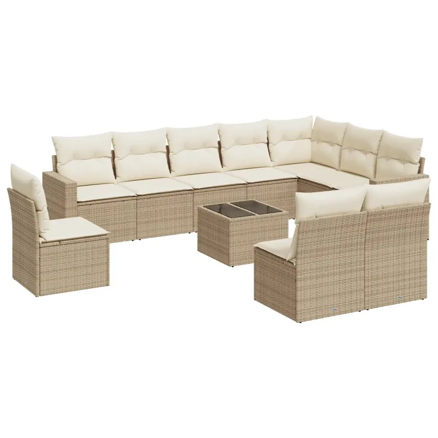 Salon de jardin 11 pcs avec coussins beige résine tressée - 2