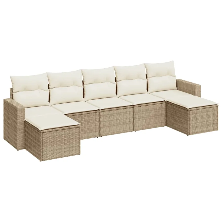 Salon de jardin avec coussins 7 pcs beige résine tressée - 2