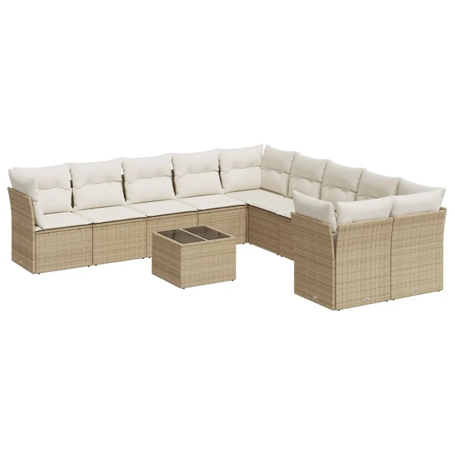 Salon de jardin 11 pcs avec coussins beige résine tressée - 2