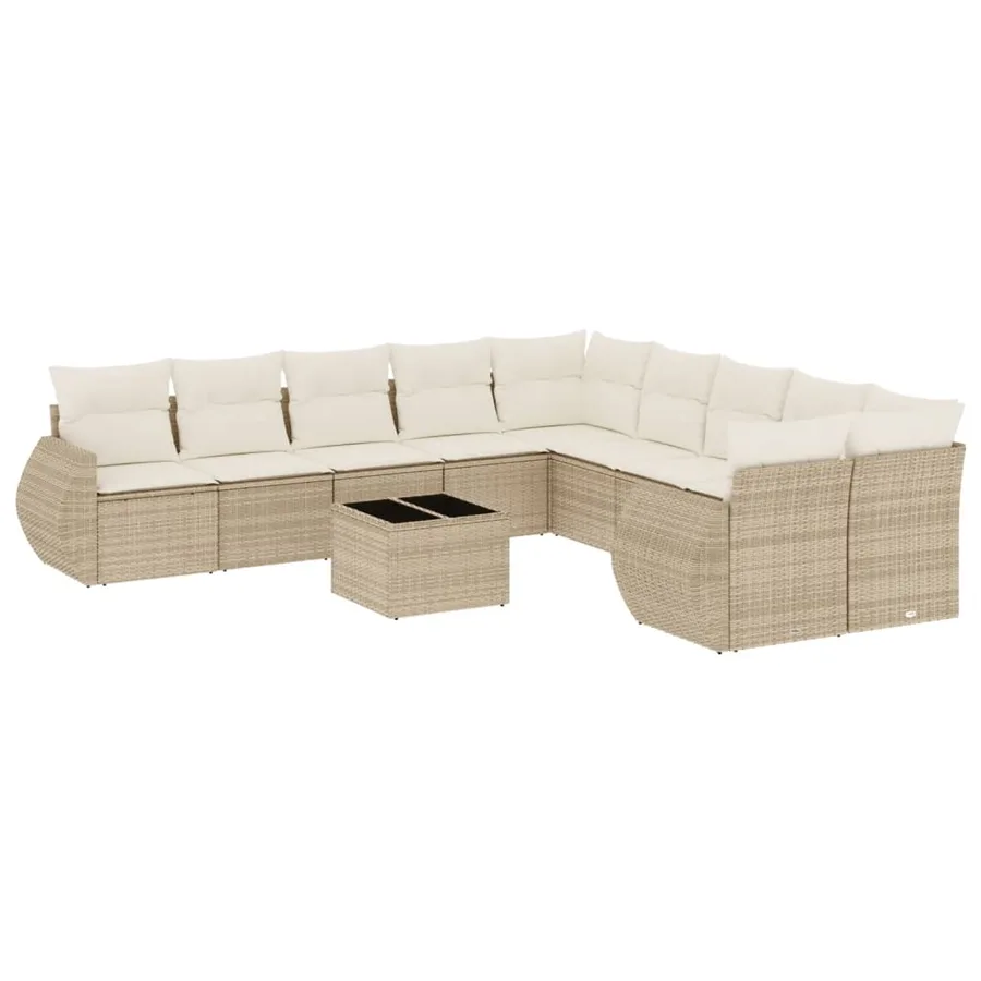 Salon de jardin 11 pcs avec coussins beige résine tressée - 2