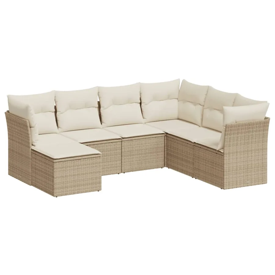 Salon de jardin avec coussins 7 pcs beige résine tressée - 2