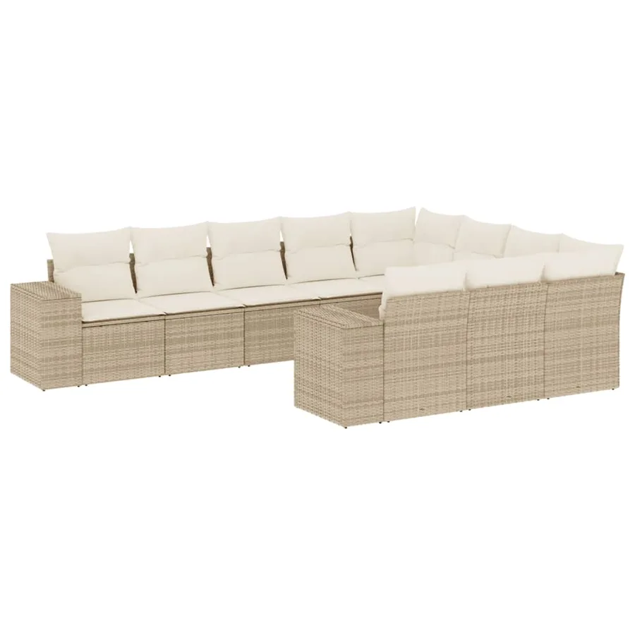Salon de jardin avec coussins 10 pcs beige résine tressée - 2
