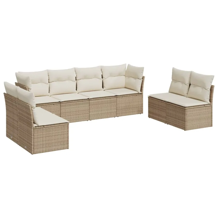 Salon de jardin avec coussins 8 pcs beige résine tressée - 2