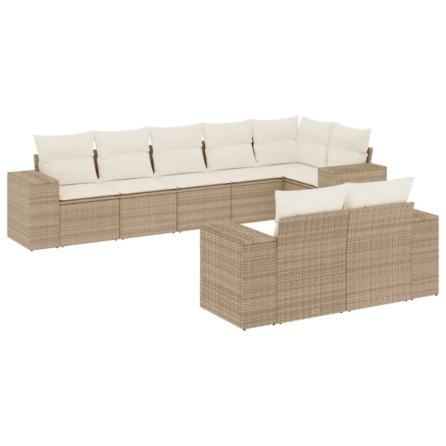 Salon de jardin avec coussins 8 pcs beige résine tressée - 2