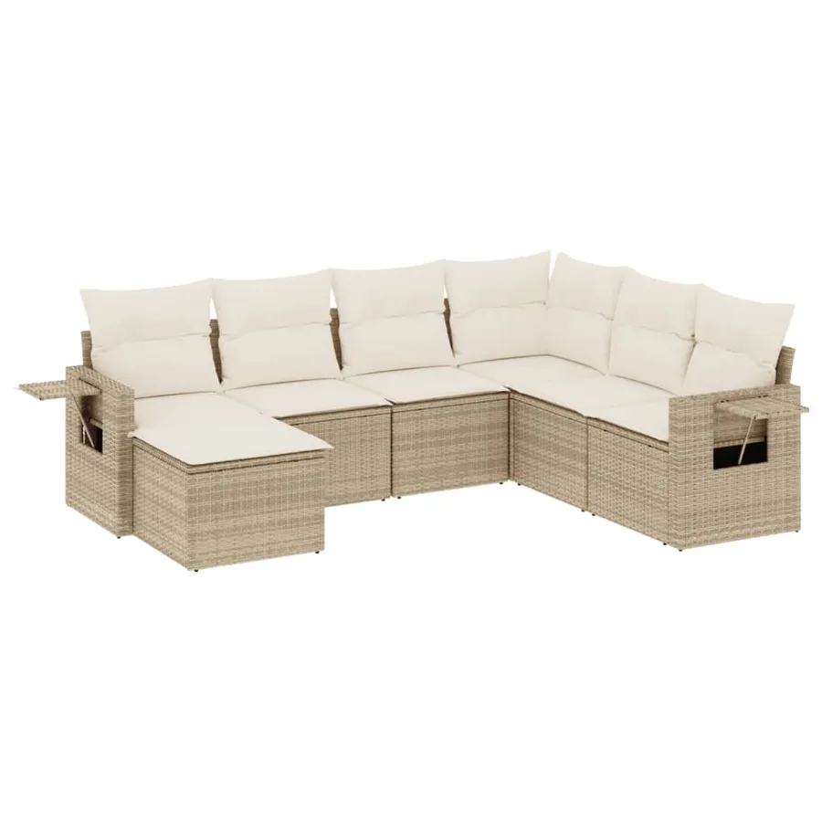 Salon de jardin avec coussins 7 pcs beige résine tressée - 2