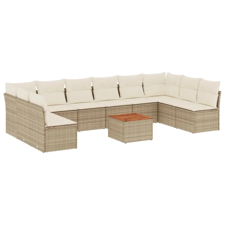 Salon de jardin 11 pcs avec coussins beige résine tressée - 2