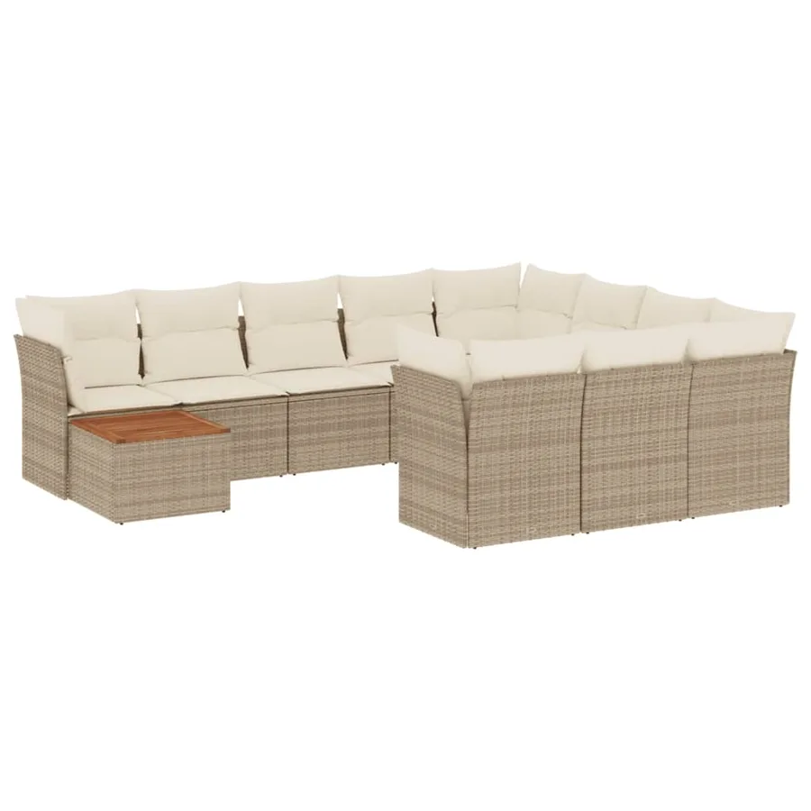 Salon de jardin 11 pcs avec coussins beige résine tressée - 2