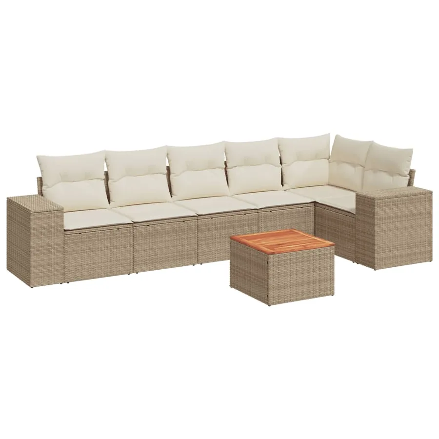 Salon de jardin avec coussins 7 pcs beige résine tressée - 2