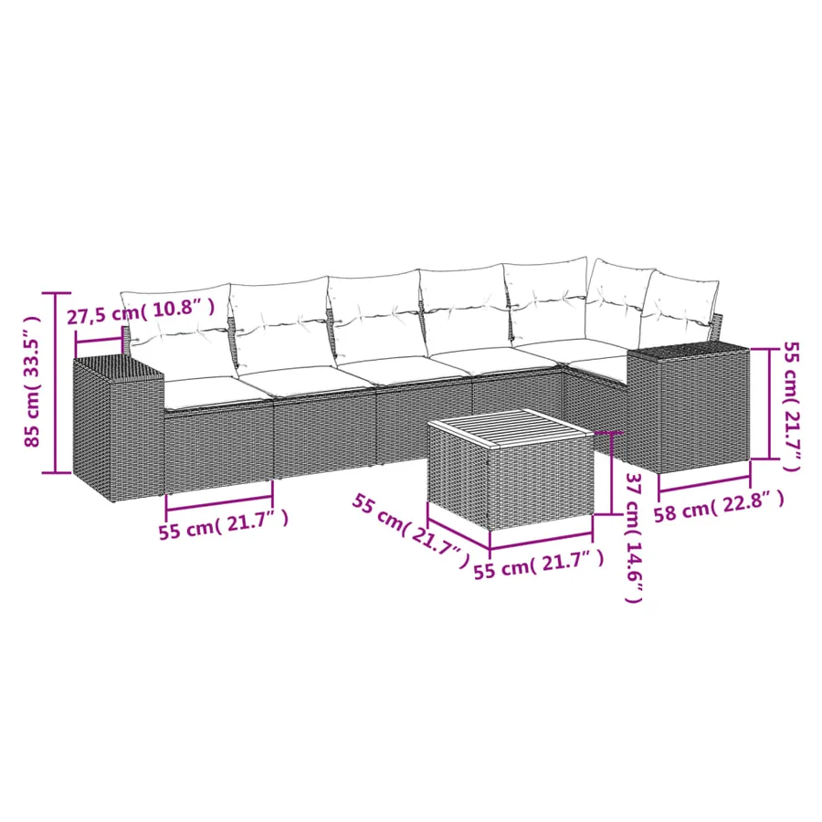 Salon de jardin avec coussins 7 pcs beige résine tressée - 3