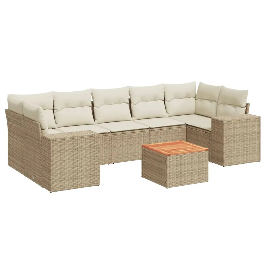 Salon de jardin avec coussins 8 pcs beige résine tressée - 2