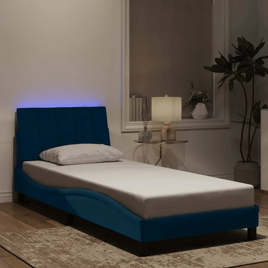 Cadre de lit avec LED sans matelas Hanko bleu 80x200 cm velours