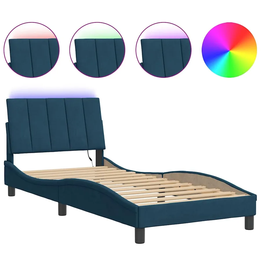 Cadre de lit avec LED sans matelas Hanko bleu 80x200 cm velours - 2