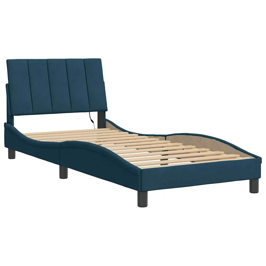 Cadre de lit avec LED sans matelas Hanko bleu 80x200 cm velours - 3