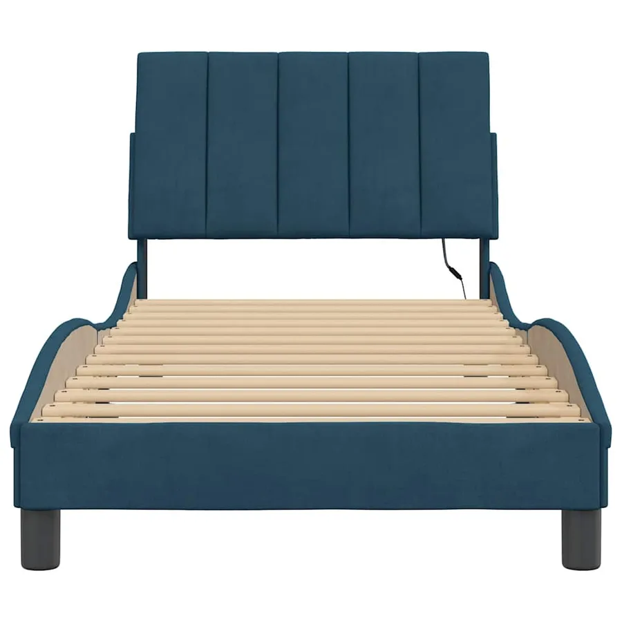 Cadre de lit avec LED sans matelas Hanko bleu 80x200 cm velours - 6