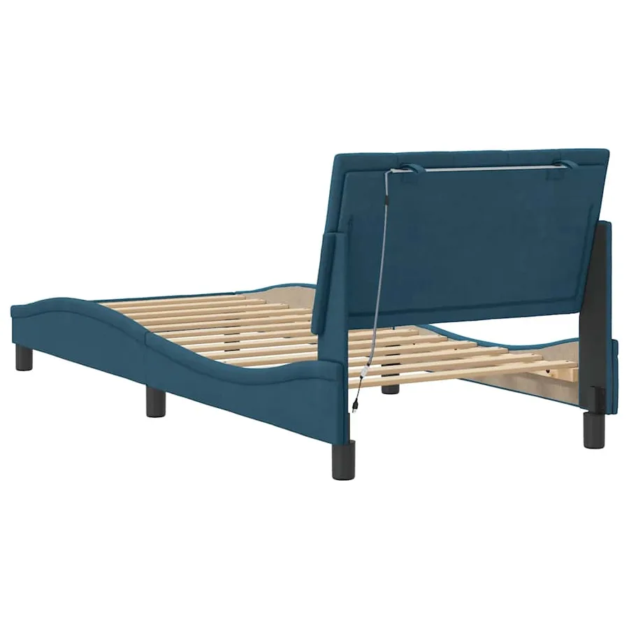 Cadre de lit avec LED sans matelas Hanko bleu 80x200 cm velours - 9