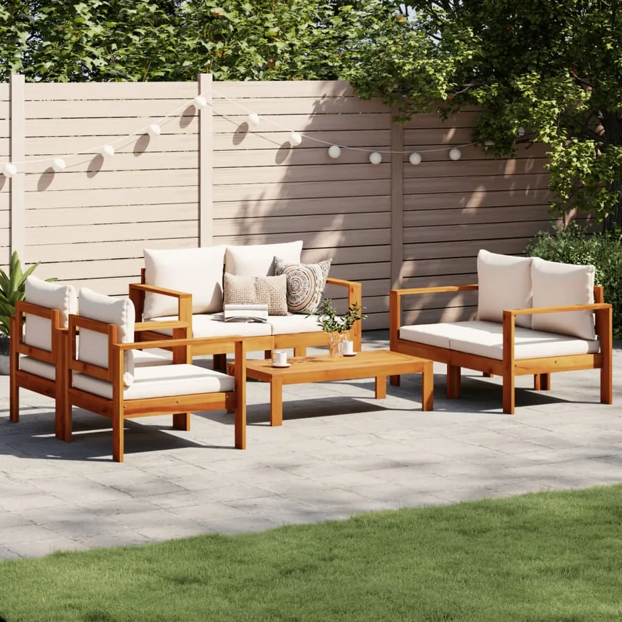 Salon de jardin avec coussins 5 pcs Bois d'acacia solide