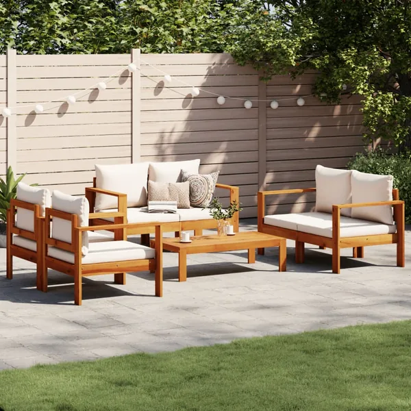 Salon de jardin avec coussins 5 pcs Bois d'acacia solide