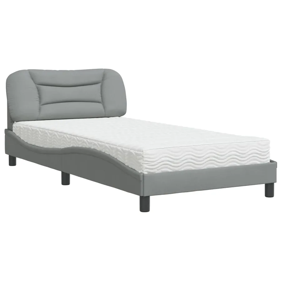 Lit avec matelas Hvar gris clair 100x200 cm tissu - 2