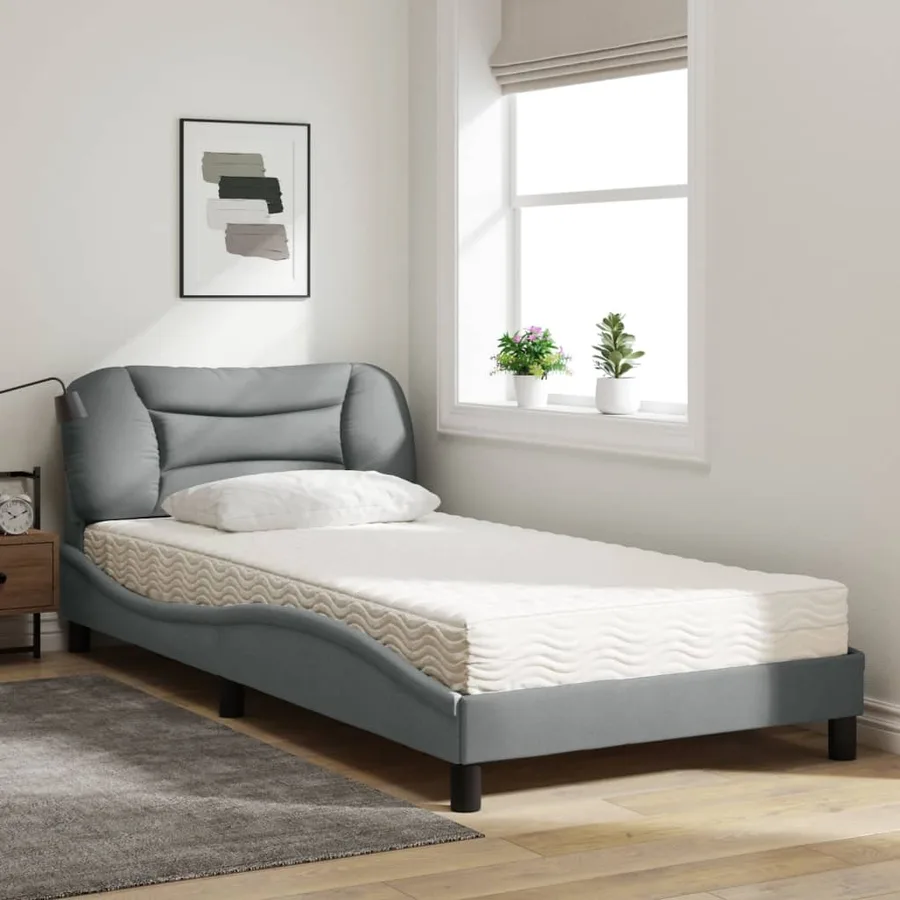 Lit avec matelas Hvar gris clair 100x200 cm tissu - 3