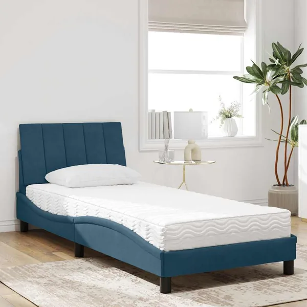 Lit avec matelas Hanko bleu 80x200 cm velours