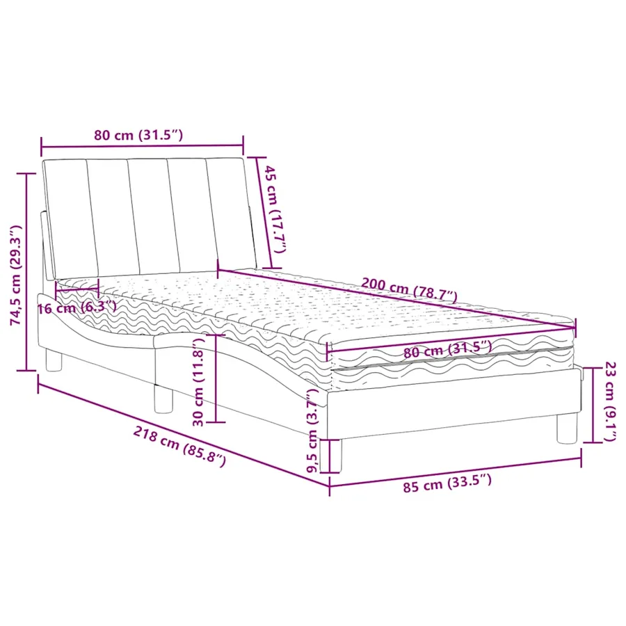 Lit avec matelas Hanko bleu 80x200 cm velours - 11