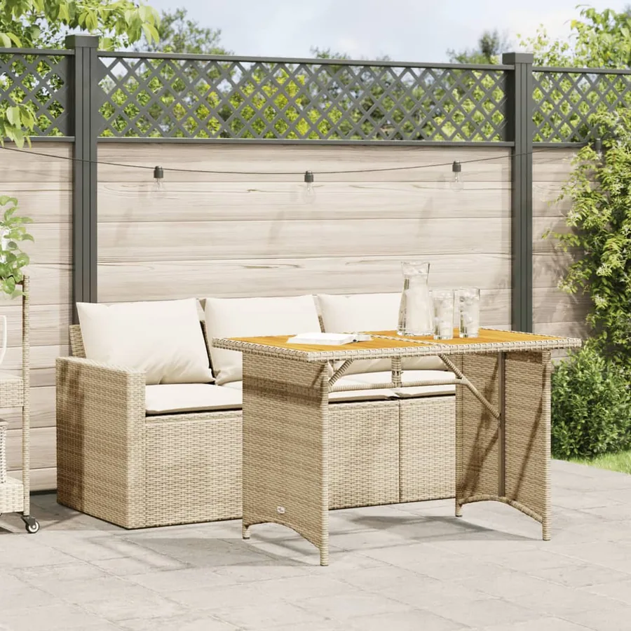 Ensemble à manger de jardin et coussins 2 pcs beige poly rotin