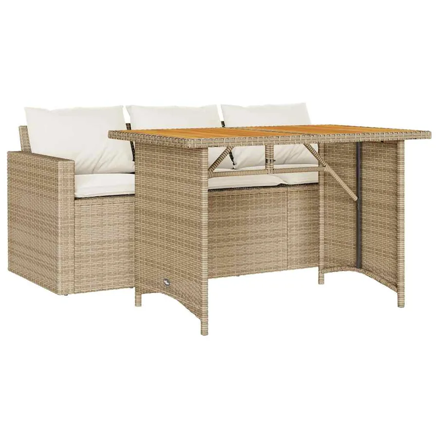 Ensemble à manger de jardin et coussins 2 pcs beige poly rotin - 2