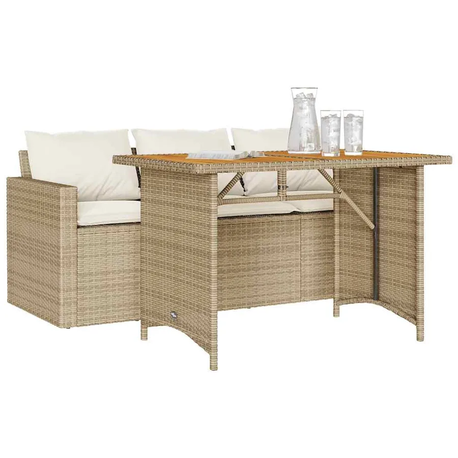 Ensemble à manger de jardin et coussins 2 pcs beige poly rotin - 3