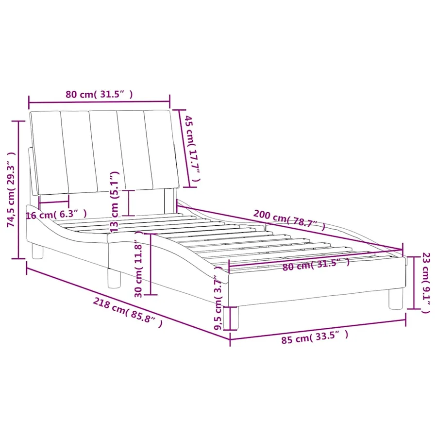 Cadre de lit sans matelas Hanko bleu 80x200 cm velours - 12