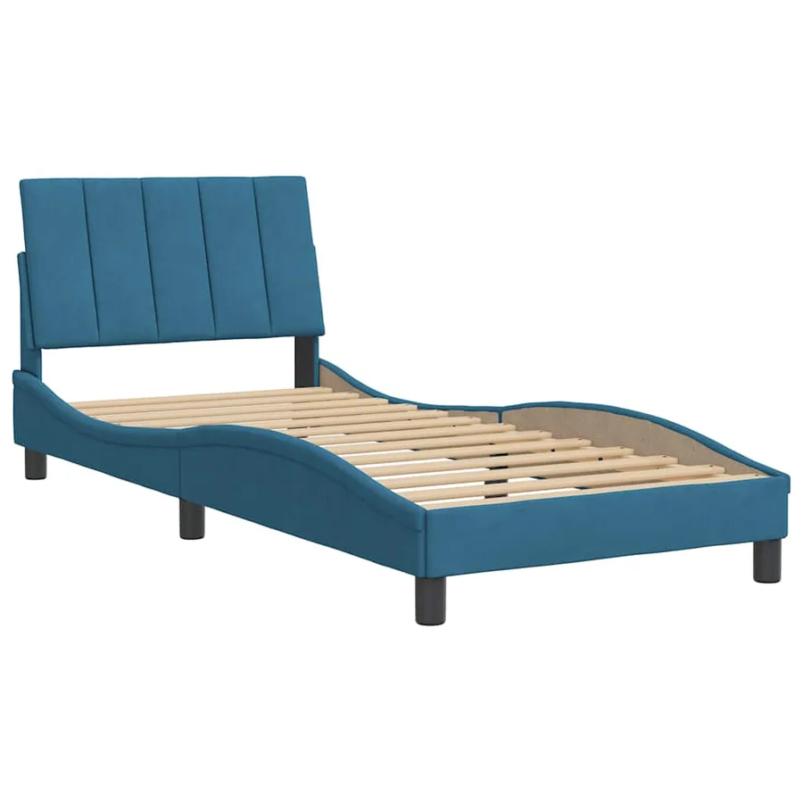 Cadre de lit sans matelas Hanko bleu 80x200 cm velours - 3