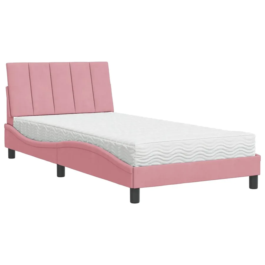 Lit avec matelas Hanko rose 100x200 cm velours - 2