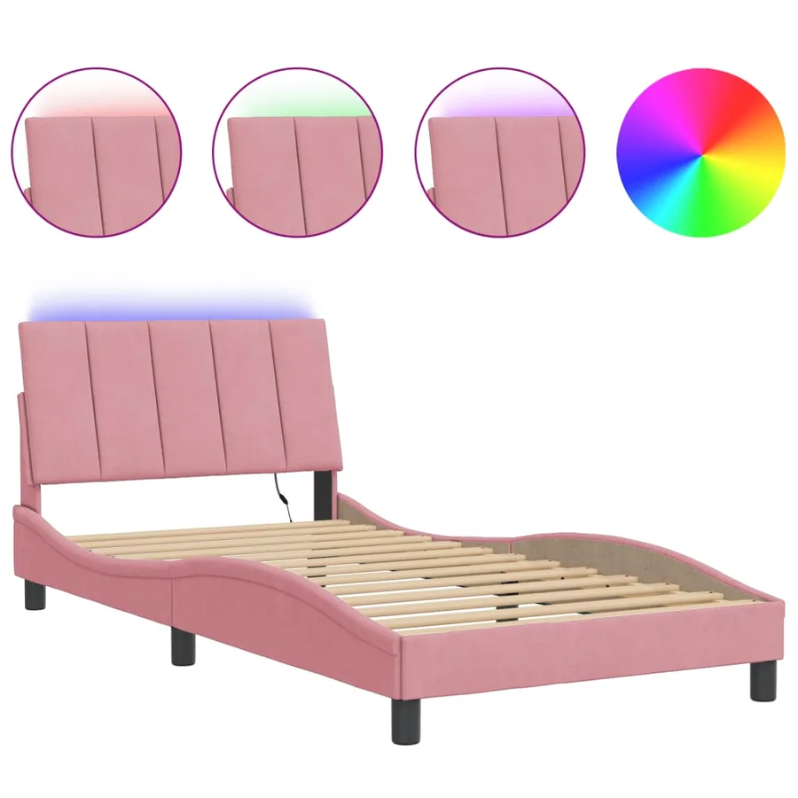 Cadre de lit avec LED sans matelas Hanko rose 100x200 cm velours - 2