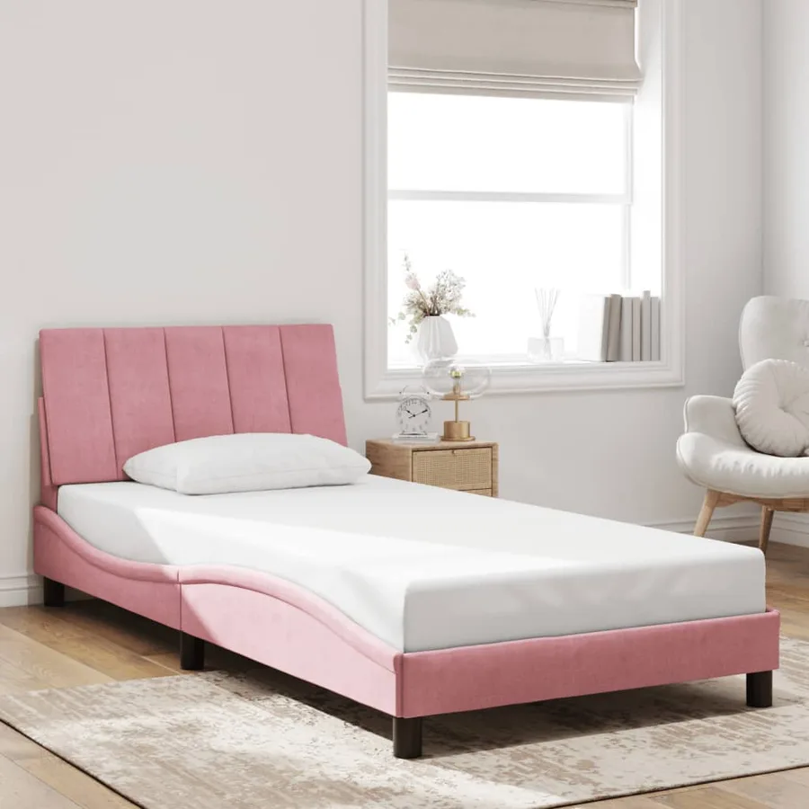 Cadre de lit avec LED sans matelas Hanko rose 100x200 cm velours - 4