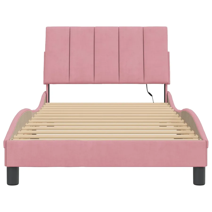 Cadre de lit avec LED sans matelas Hanko rose 100x200 cm velours - 6
