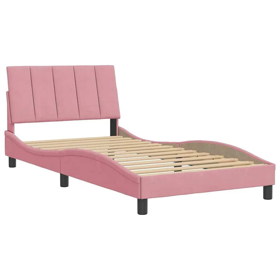 Cadre de lit sans matelas Hanko rose 100x200 cm velours - 3