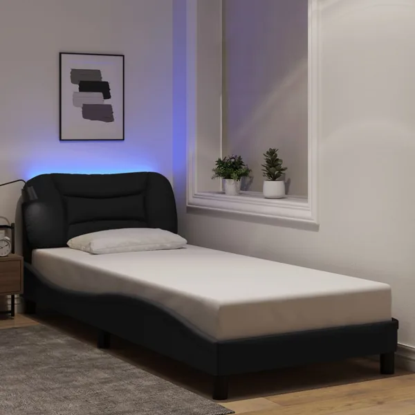 Cadre de lit avec LED sans matelas Hvar noir 80x200 cm tissu