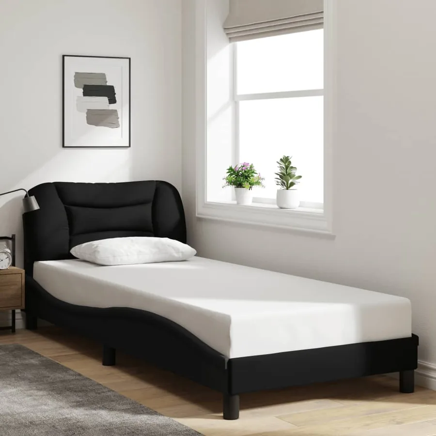 Cadre de lit avec LED sans matelas Hvar noir 80x200 cm tissu - 4