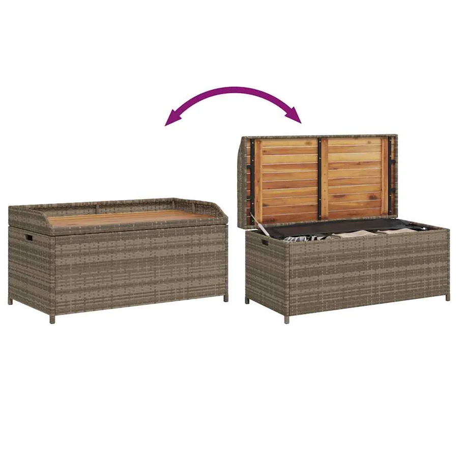 Banc de rangement gris résine tressée et bois d'acacia - 9