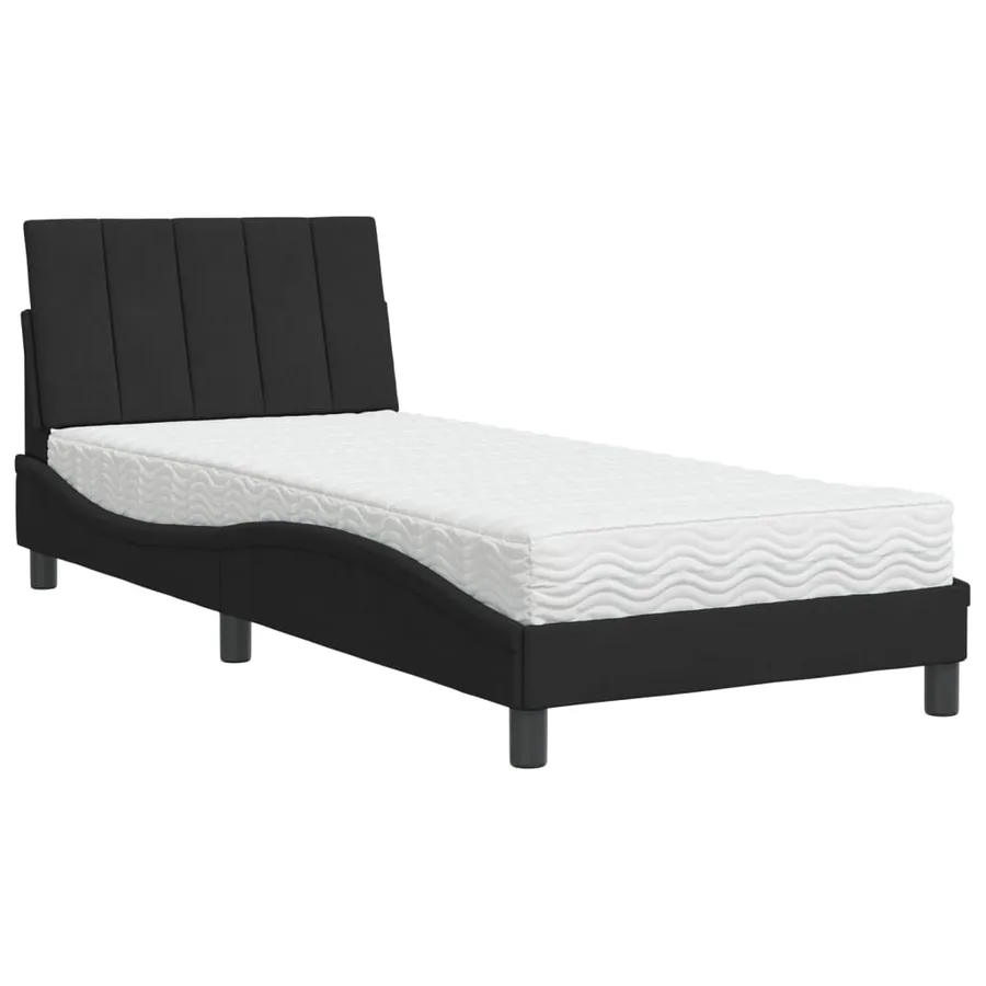Lit avec matelas Hanko noir 80x200 cm velours - 2