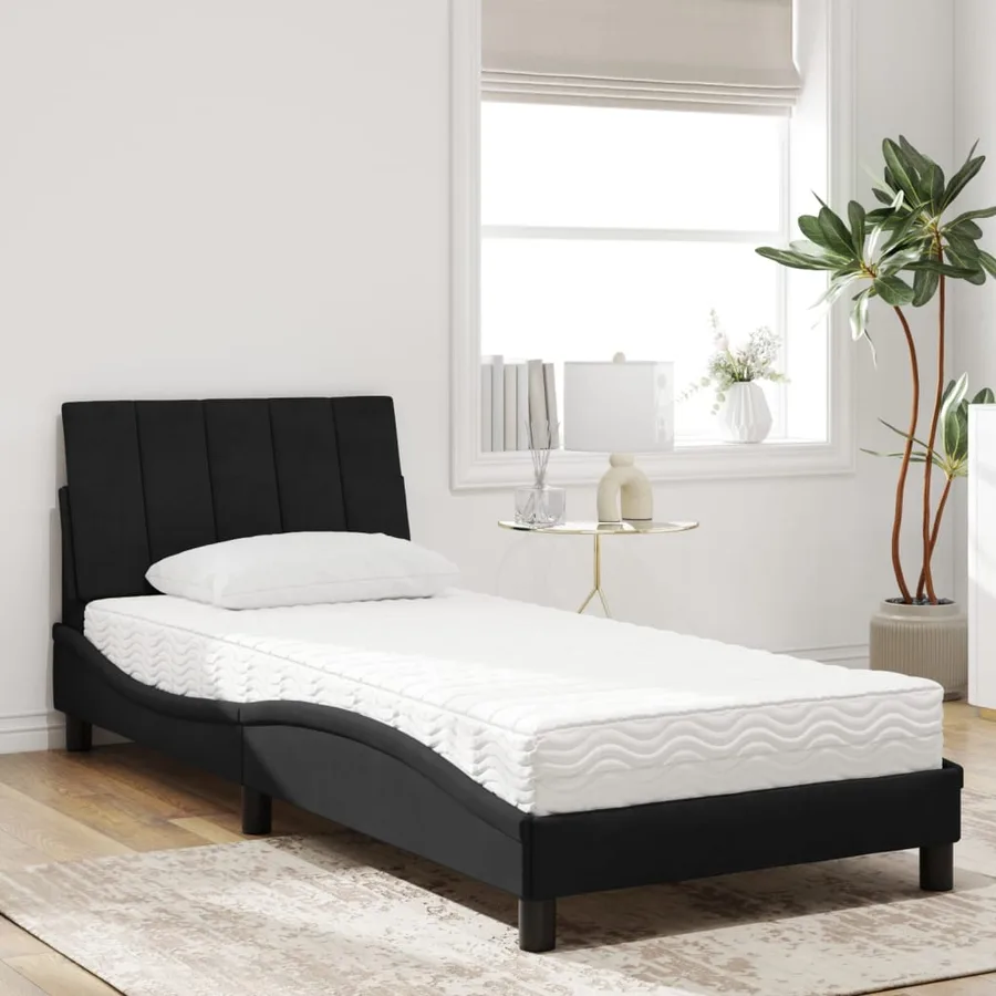 Lit avec matelas Hanko noir 80x200 cm velours - 3