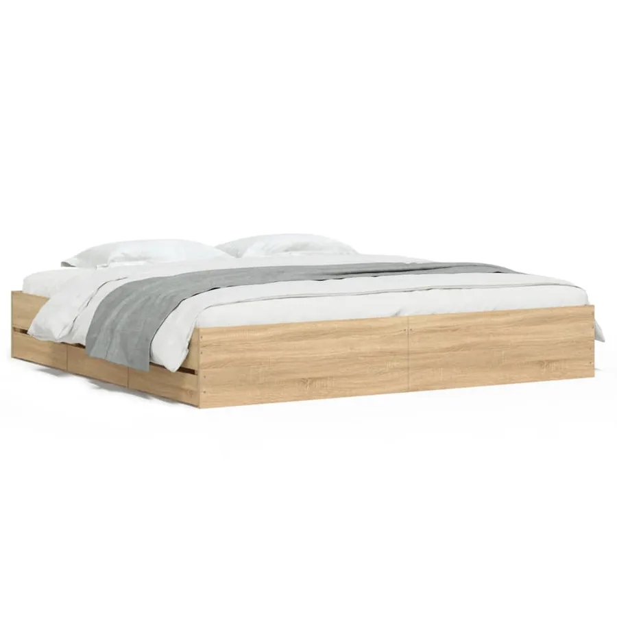 Cadre de lit avec tiroirs sans matelas chêne sonoma 160x200 cm - 2