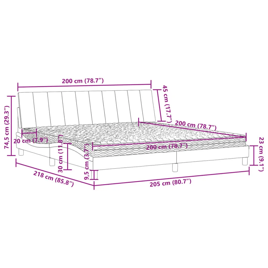 Lit avec matelas Hanko gris foncé 200x200 cm velours - 11