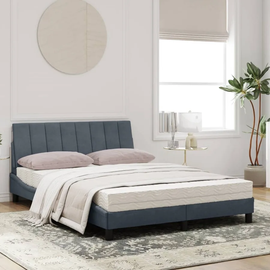 Lit avec matelas Hanko gris foncé 120x200 cm velours - 3
