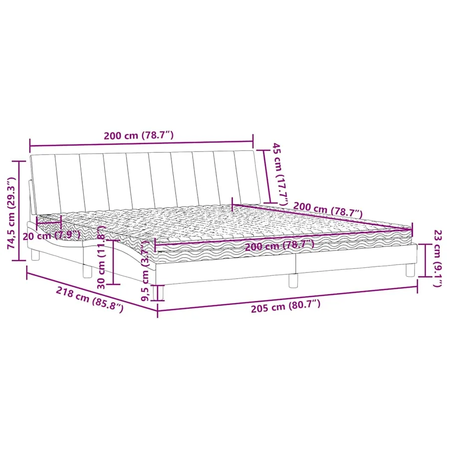 Lit avec matelas Hanko bleu 200x200 cm velours - 11